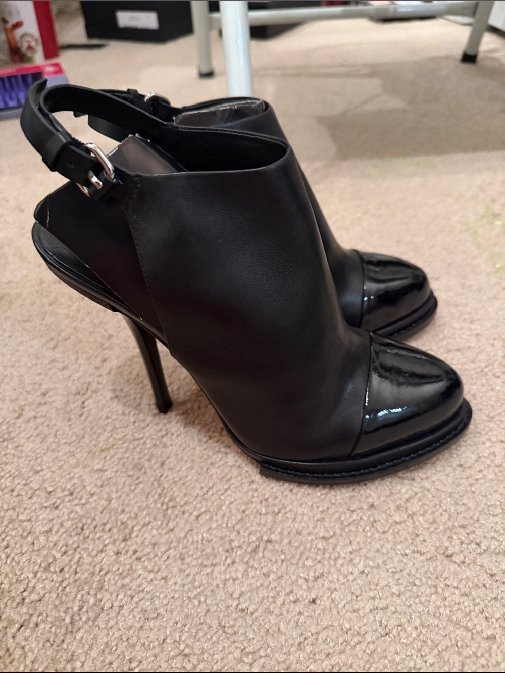 NEW Alexander Wang Women Black Ankle Leather Stiletto Heels Slingback Booties 38